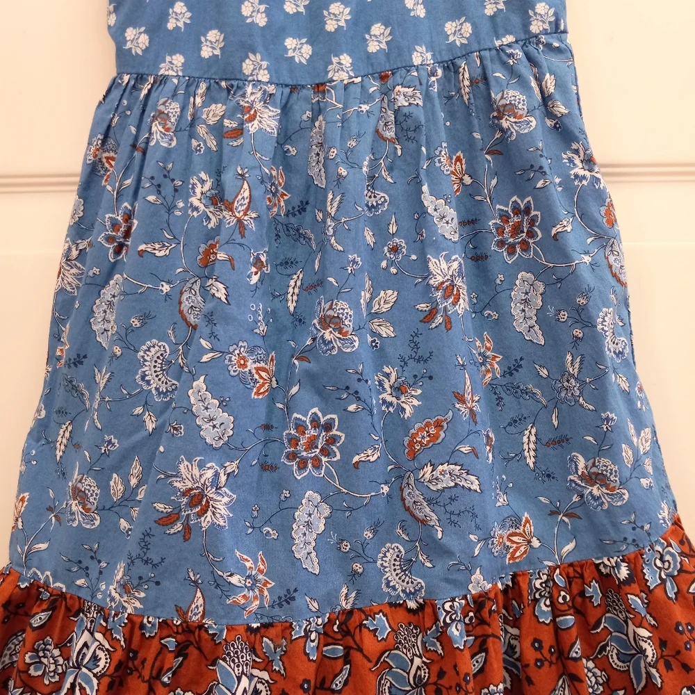 Janie And Jack Mixed Paisley Floral Maxi Dress Size 5 Blue Brown Tiered Summer - Picture 6 of 14